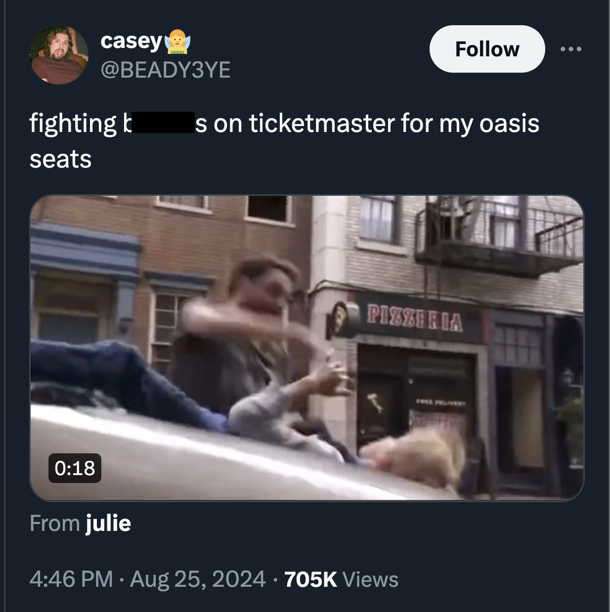 screenshot - casey fighting t seats s on ticketmaster for my oasis Pizzeria From julie Views